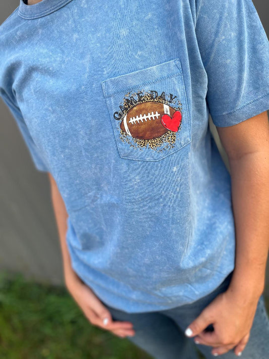 Football Game Day Blue Pocket Tee